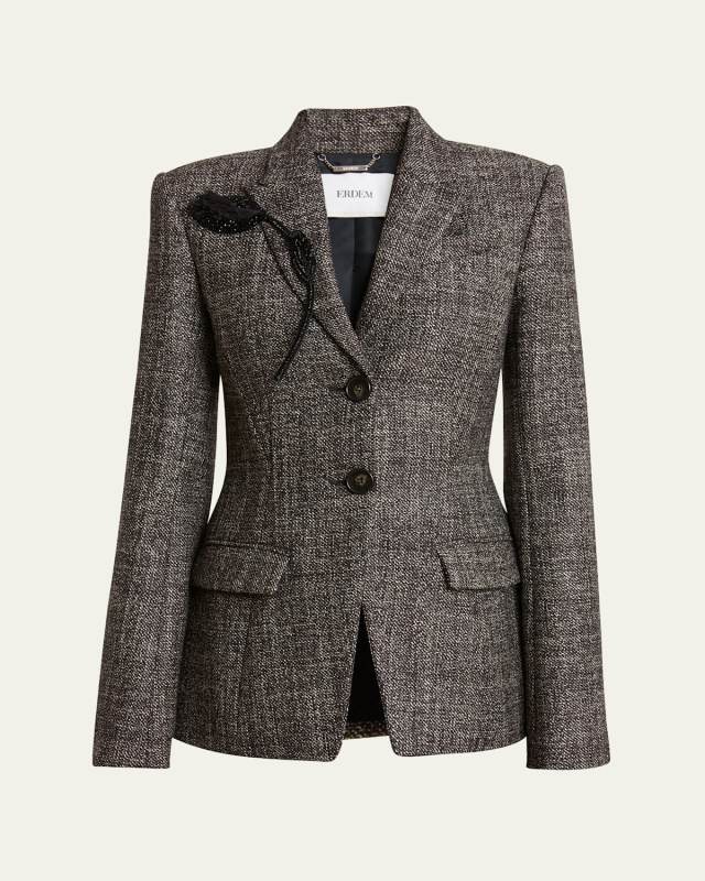 Sequined Vine Bombe Hip Wool Blazer